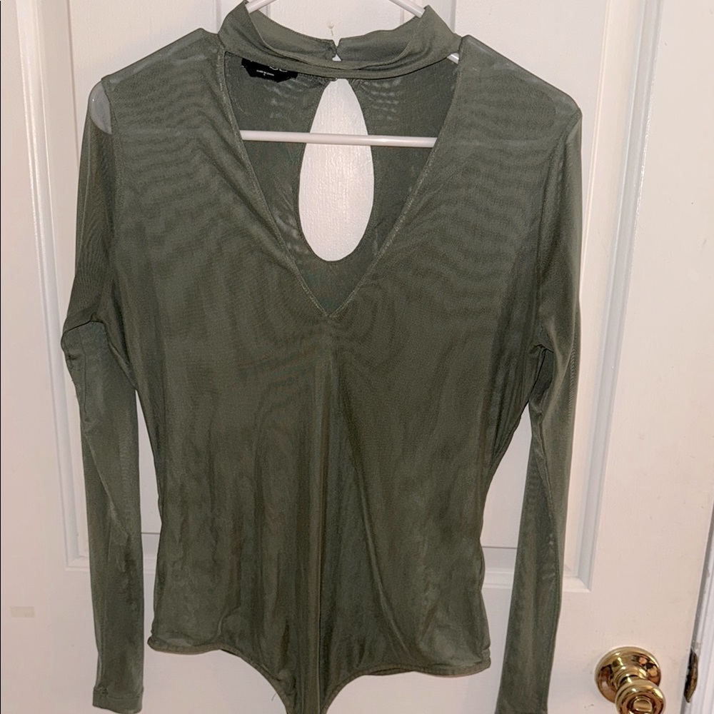Bebe Green Cut Out Fitted thong mesh Bodysuit